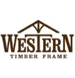 Western Timber Frame Logo - A framed roof on top of Western. The T in western is also part of a construction support structure.